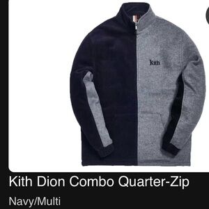 KITH Two-Tone Split Quarter-Zip Pullover - Navy/Heather size Large